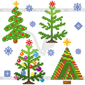 Set of Christmas Trees with mosaic structure - vector image