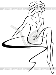 Beautiful woman sitting on sofa - vector EPS clipart