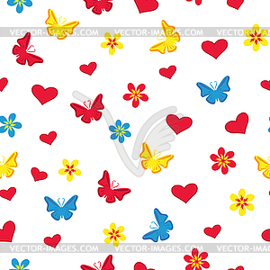 Seamless pattern with hearts, butterflies and - vector clip art