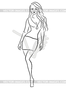 Graceful girl in short skirt - white & black vector clipart