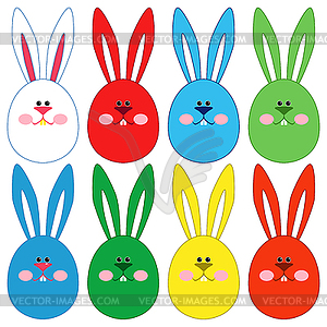 Eight Easter rabbit faces - vector clip art