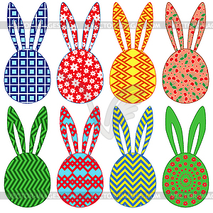 Eight ornamental Easter rabbit heads - vector clip art