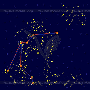 Zodiac sign Aquarius over starry sky - vector EPS clipart