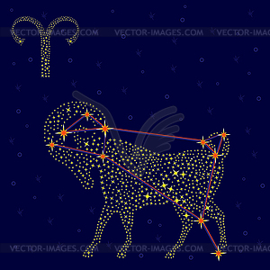 Знак зодиака Овен над звездного неба - цветной векторный клипарт