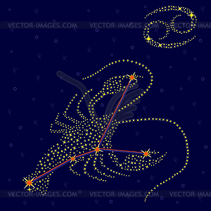 Zodiac sign Cancer over starry sky - vector clip art