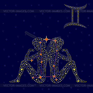 Zodiac sign Gemini over starry sky - vector image