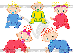 Five babies - vector image