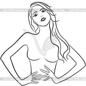 Beautiful girl holding hands on waistline - stock vector clipart