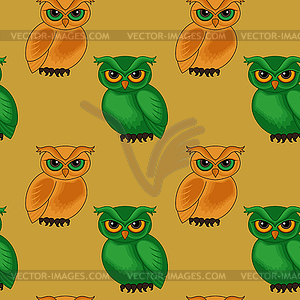 Seamless pattern with cartoon owls - vector clipart