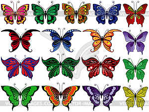 Set of seventeen colorful butterflies - vector image