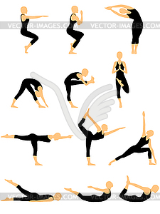 Set of twelve abstract female yoga figures - vector clipart
