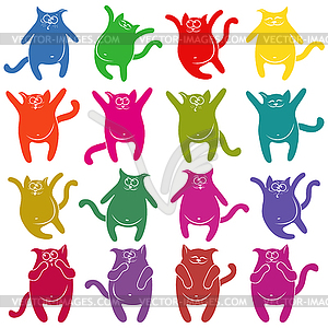 Sixteen thick funny cat stencils - vector image