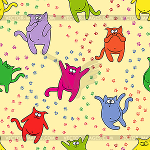 Seamless pattern with amusing cats - vector image