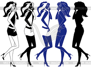 Girls with luxurious hair - vector clip art