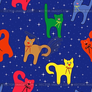 Funny cats over starry sky - vector image
