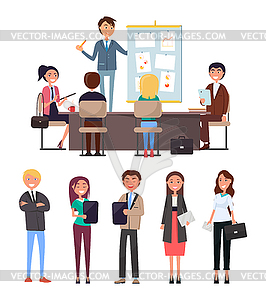 Business Conference Seminar With Workers And Boss Vector Clipart