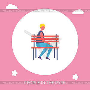 Boy Sitting on Bench Alone in Park Cartoon Banner - vector image