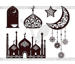 Orientalische Ornamente Auf Verschiedenen Schwarzen Silhouetten Clipart Bild