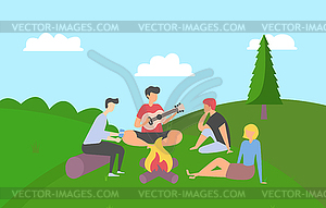 Friends Spending Time Together on Summer Vacation - vector image