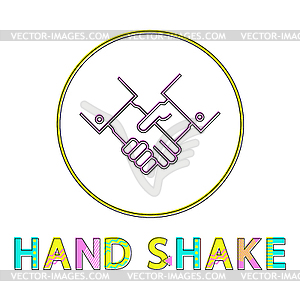 Hand Shaking Color Line art Icon in Round Frame - vector image