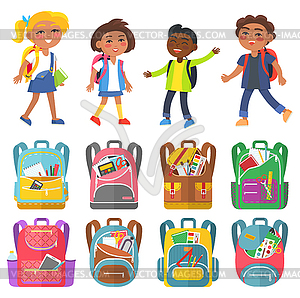 Classmates And Backpack Sticker School Vector Clip Art