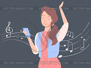 Frau Die Musik Dame Mit Smartphone Hort Vektor Illustration