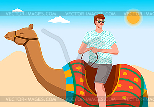 Man With Sunglasses Riding Camel Travelling To Vector Image