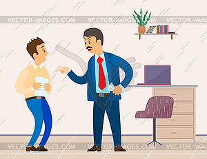 Swearing Boss Shouting At Confused Employee Vector Clip Art