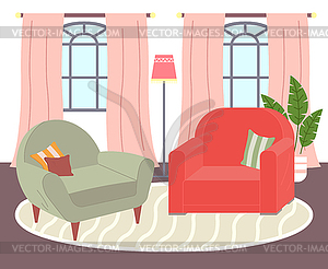 Design Of Interior Living Room Two Armchairs At Vector Clipart