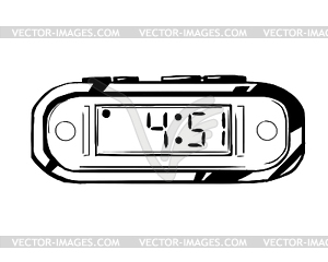 Digital clock with buttons, displaying hour - vector clip art