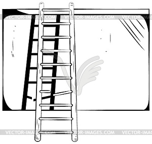 Broken ladder leaning on wall - vector clip art