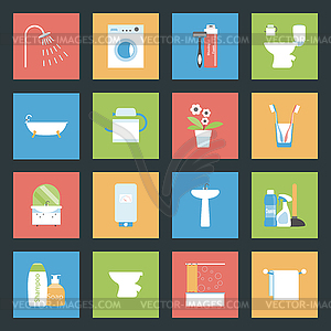 Bathroom flat icons set - vector clip art