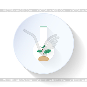 Sprout in laboratory flask flat icon - vector clipart
