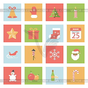 Christmas and New Year flat icons set - vector clipart