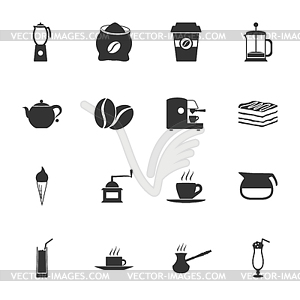 Coffe black and white flat icons set - vector clipart