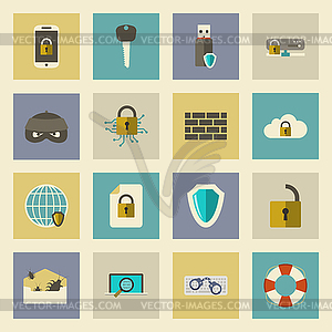 Cyber defense flat icons set - vector clip art