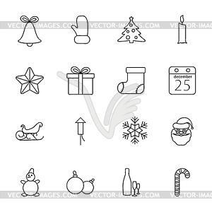 Christmas and New Year thin lines icons set - royalty-free vector image