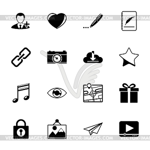 Socia media web silhouettes icons set with - white & black vector clipart