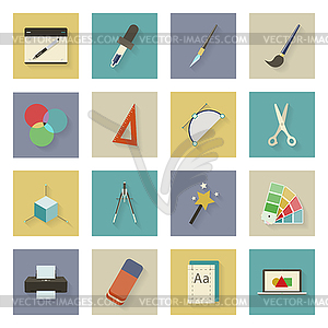 Graphic and design flat icons set with shadows - stock vector clipart