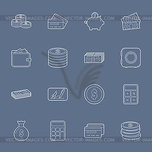 Money and financial thin lines icons set - vector image