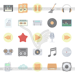 Music and audio flat icons set - vector clipart