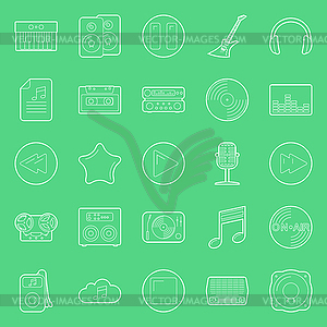 Music and audio thin lines icons set - vector clipart