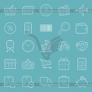 Sales and shopping thin lines icons set - royalty-free vector image