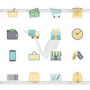 Shopping flat icons set - vector clip art