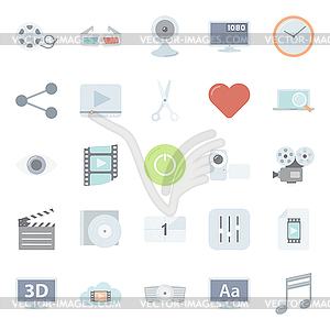 Video flat icons set - vector image