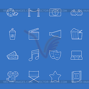 Cinema thin lines icons set - vector clipart