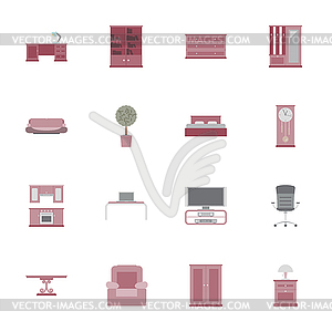 Furniture flat icon set - vector image