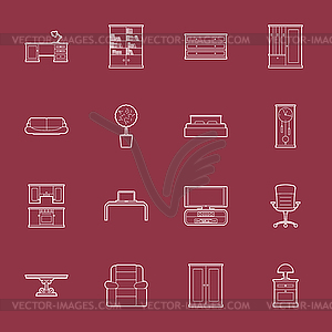 Furniture thin lines icon set - vector clipart