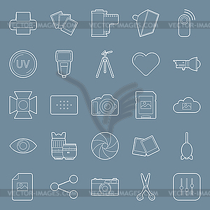 Photo equipment end editing thin lines icons set - vector clip art