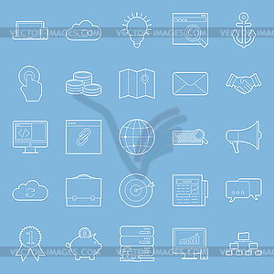 Seo and e-marketing thin lines icon set - vector clipart